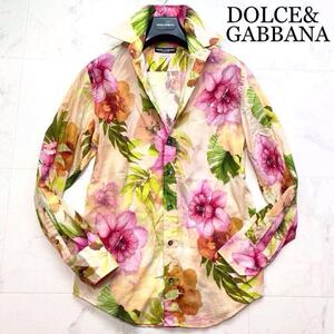 【極美品】定価15万!幻★DOLCE&GABBANA【圧倒的華やか】最高級フラワー花柄シャツ ストレッチコットン ロゴ釦 長袖イタリア製 D&G ドルガバ</a></h3>
                        
                        