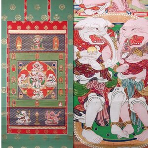 慶應◆非常に希少な作例 江戸時代 絹本著色「歓喜天曼荼羅図」 総描き表装 鍍金毛彫装金具 大幅画 密教の貴重な歓喜天図！</a></h3>
                        
                        