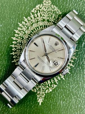 再出品1円OH済 ロレックス ROLEX オイスターパーペチュアルデイト Ref.1500 シルバー文字盤 自動巻き　希少クサビインデックスとアルファ針</a></h3>
                        