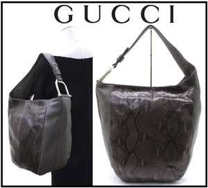 70万新品◆GUCCI グッチ グリニッチ灰茶パイソン×レザー A4サイズ対応 大型ワンハンドルショルダーバッグ １円</a></h3>
                        