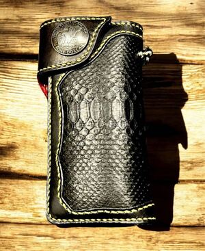 栃木サドルレザー×ブラック パイソン 長財布 ロング ライダース ウォレット 蛇革 縁起物 バイカー検 RJB ウエストライド フラットヘッド</a></h3>
                        